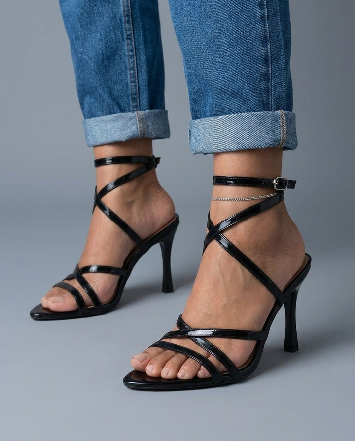 Alma | Black Strappy Crossover Heels