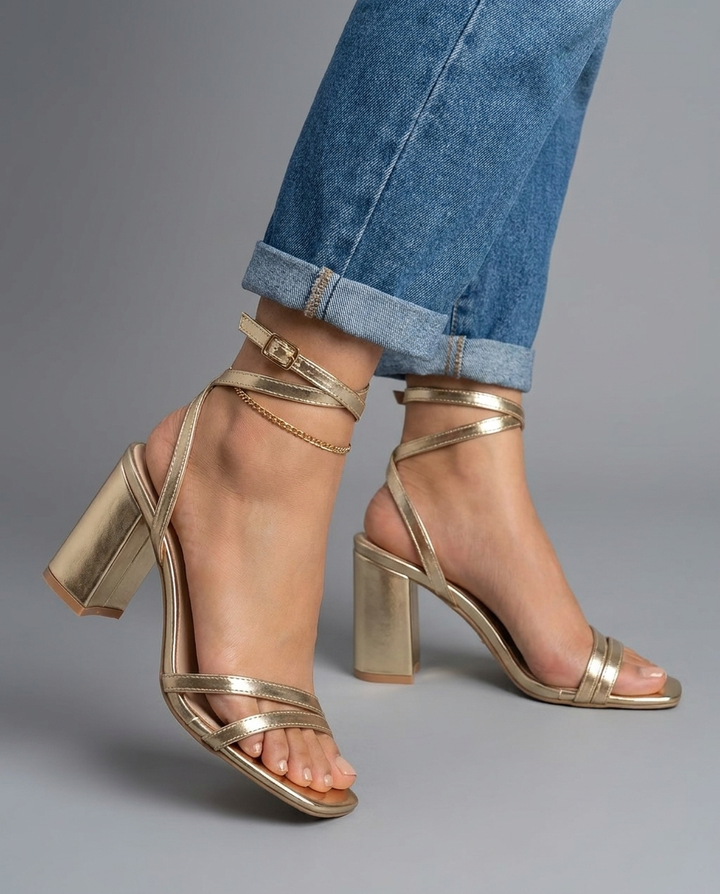 Virginia | Gold Metallic Block Heel Sandals