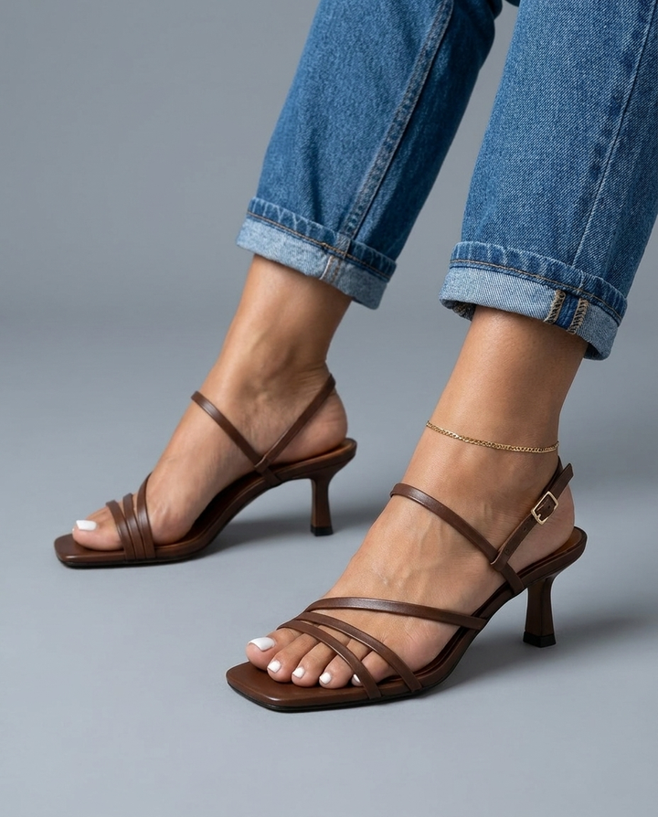 Priscilla | Brown Strappy Sculptural Heels