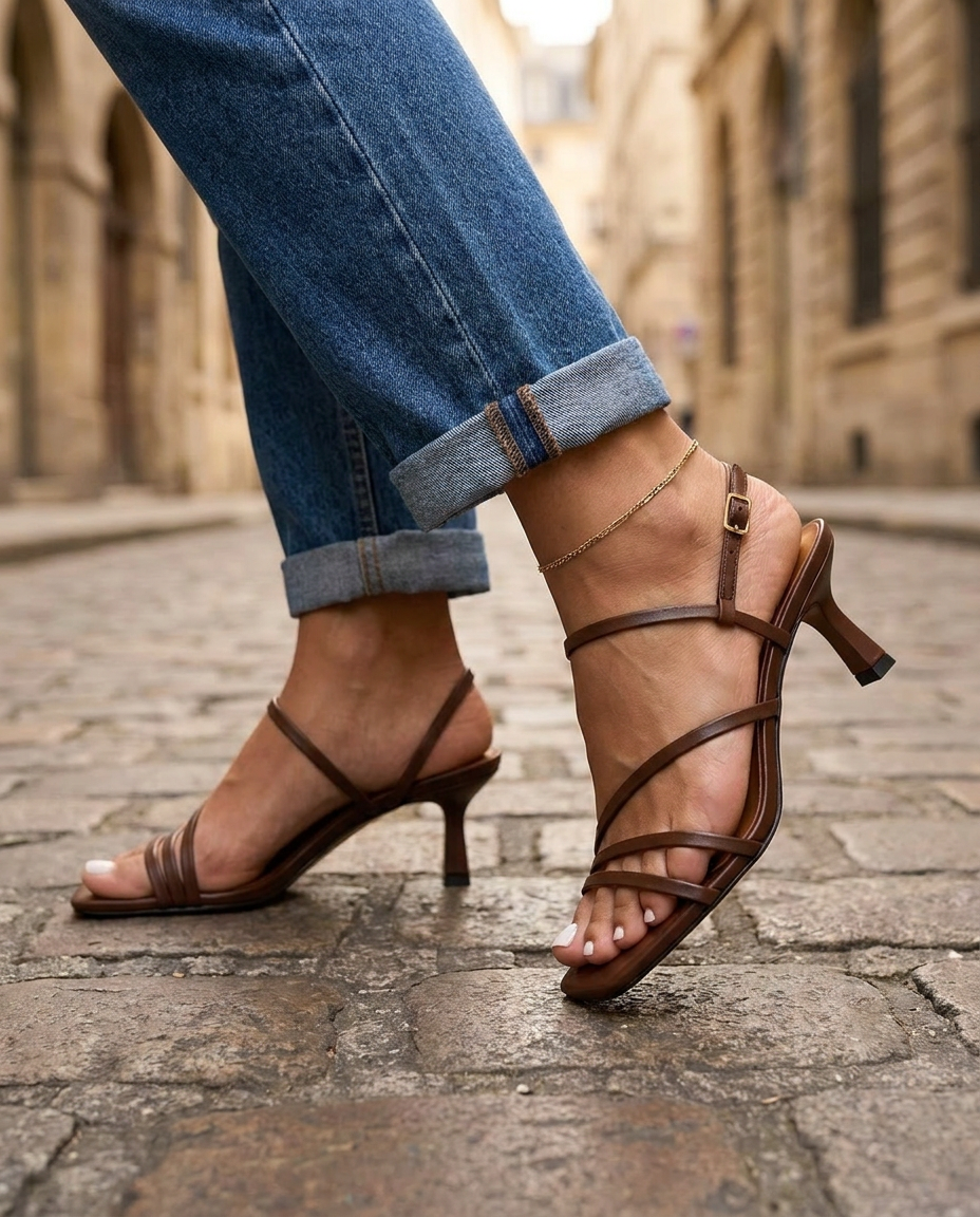 Priscilla | Brown Strappy Sculptural Heels