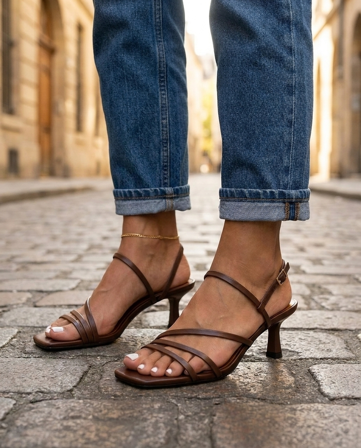 Priscilla | Brown Strappy Sculptural Heels