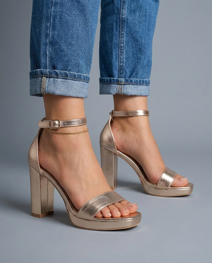 Regina | Gold Metallic Platform Block Heel Sandals