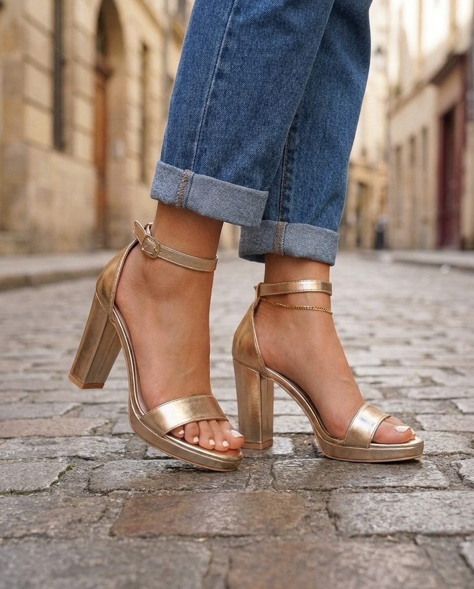 Regina | Gold Metallic Platform Block Heel Sandals