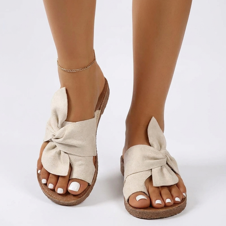 Thomasina | Knotted Bow Flat Slide Sandal