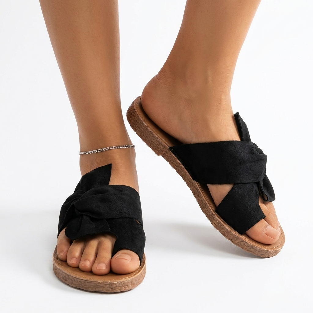 Thomasina | Knotted Bow Flat Slide Sandal