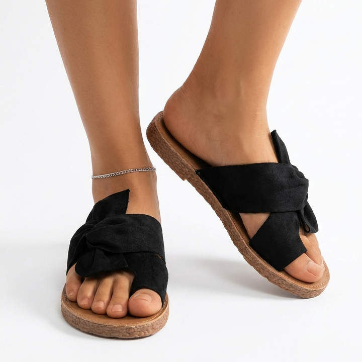 Thomasina | Knotted Bow Flat Slide Sandal
