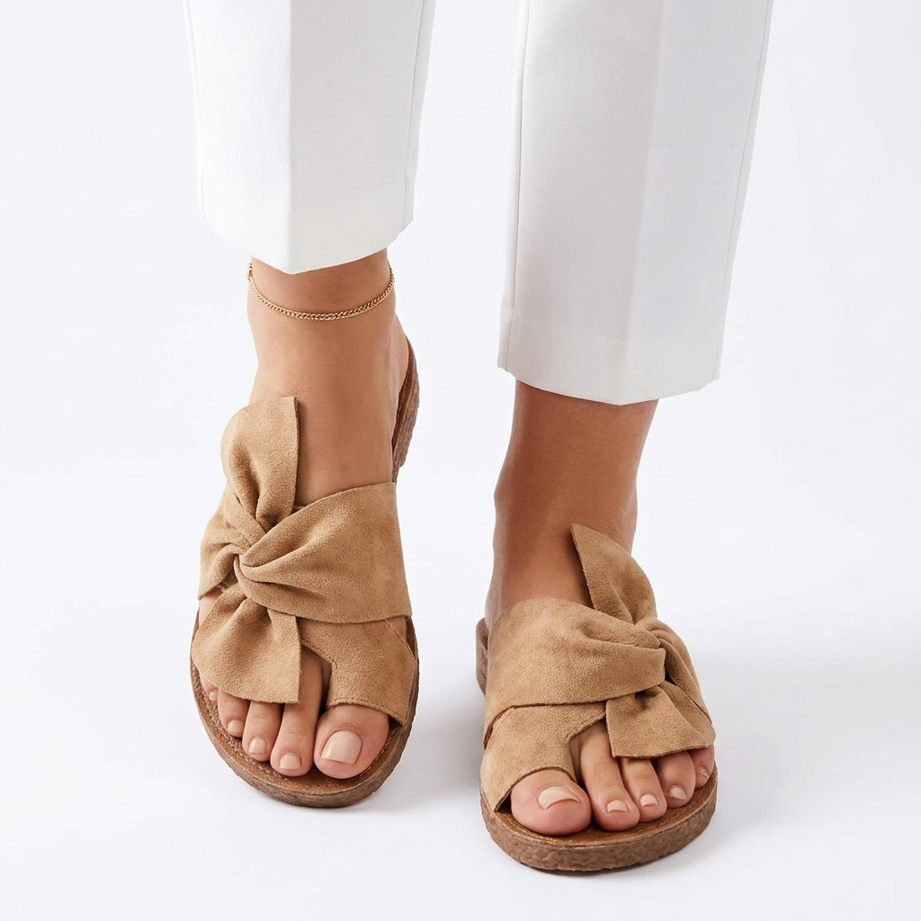 Thomasina | Knotted Bow Flat Slide Sandal