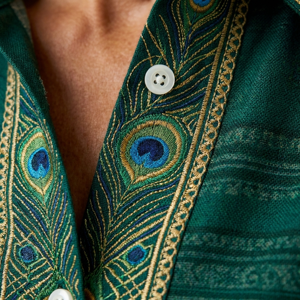 Cara | Peacock Feather Print Button-Front Blouse