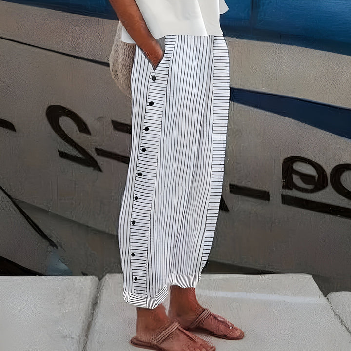 Gigi | Striped Panel Button Trousers