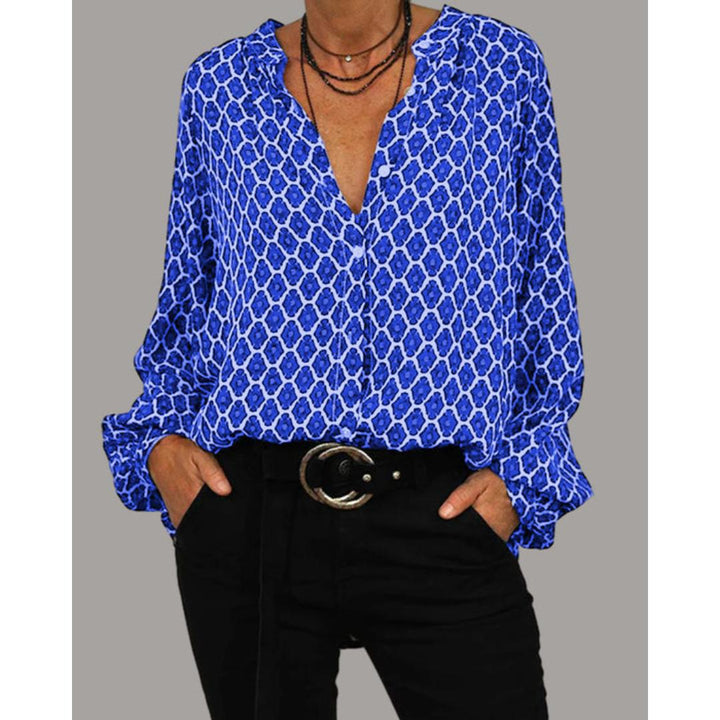 Cecily | Geometric Print V-Neck Blouse