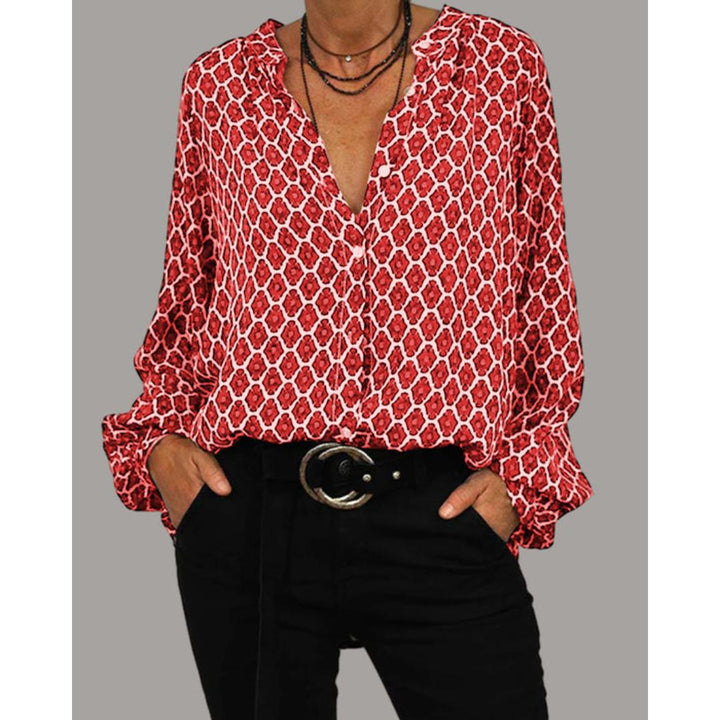 Cecily | Geometric Print V-Neck Blouse