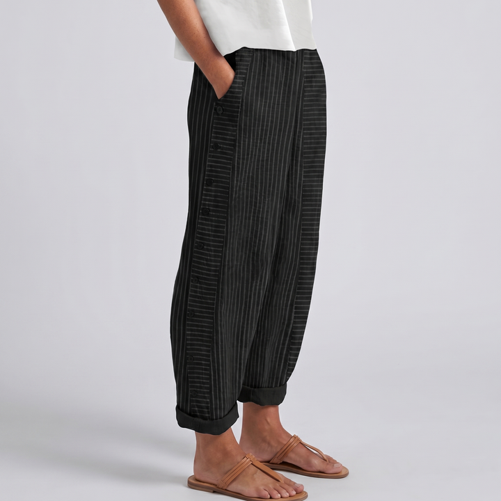 Gigi | Striped Panel Button Trousers