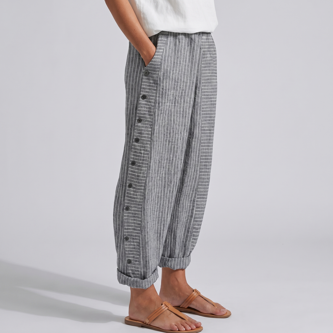 Gigi | Striped Panel Button Trousers